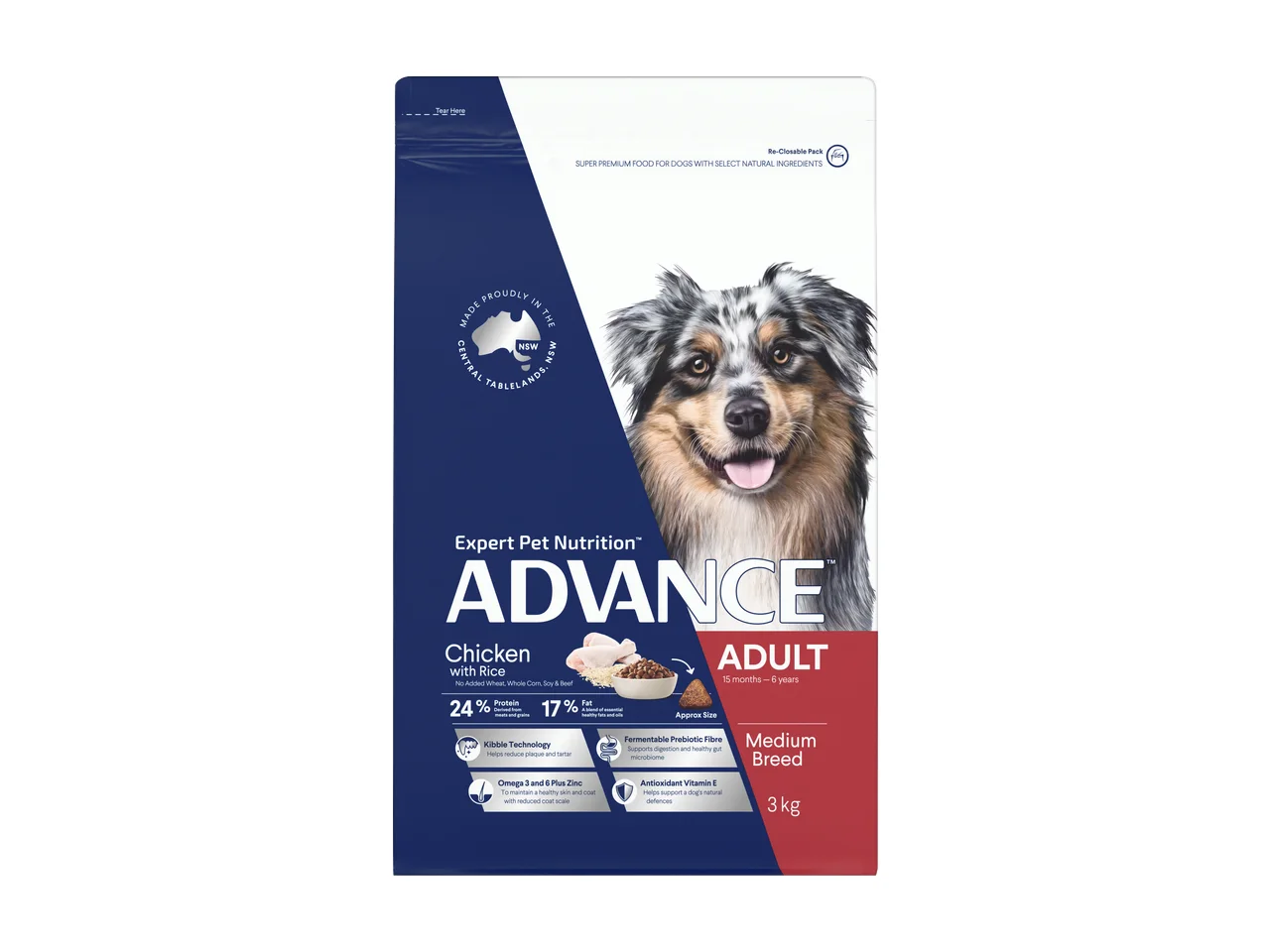 Advance Adult Medium Breed Chicken with Rice Dry Dog Food 15kg pack