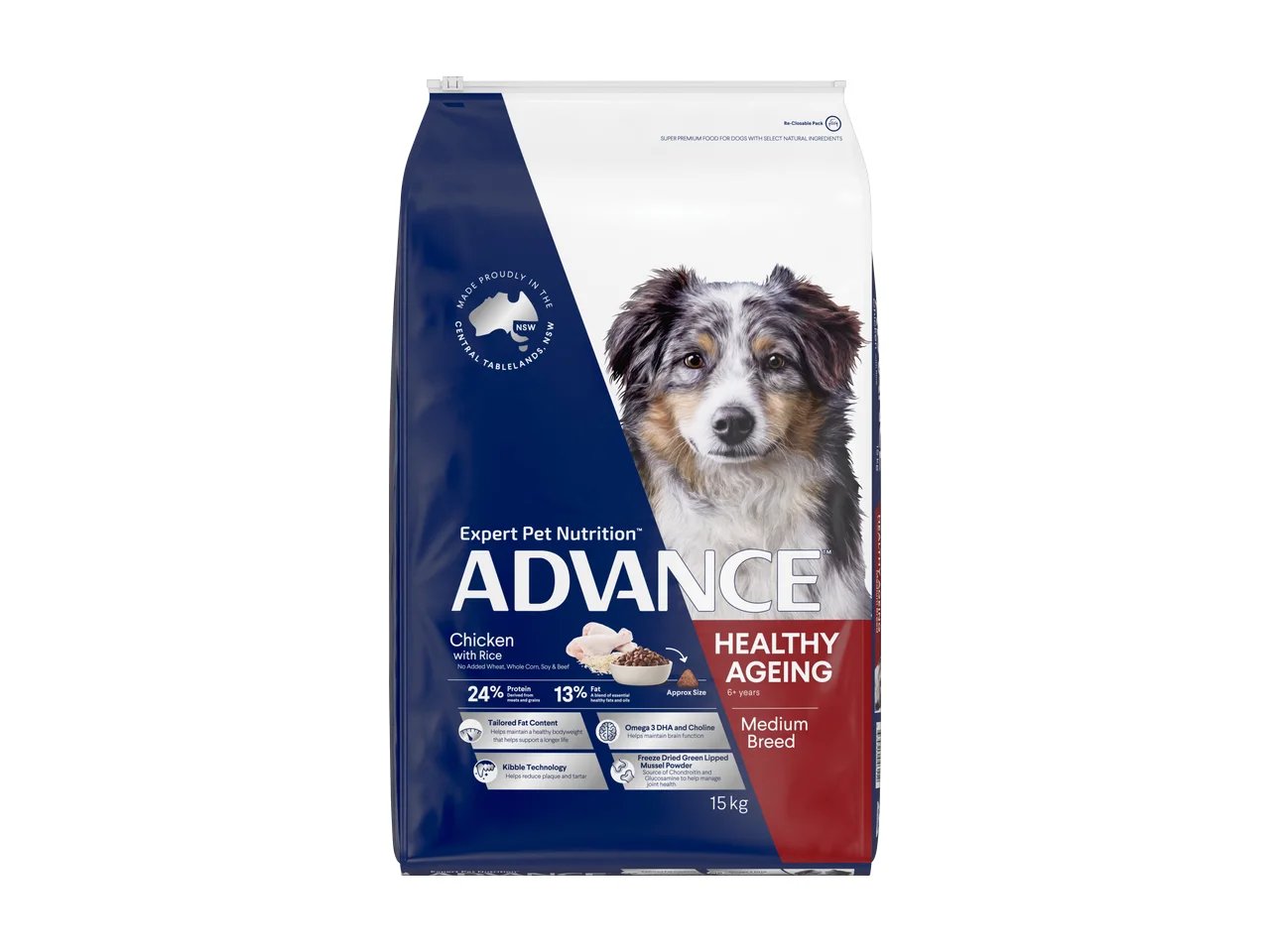 Advance Healthy Ageing Medium Breed Chicken with Rice Dry Dog Food 15kg pack