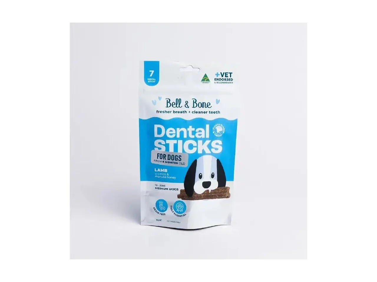 Bell & Bone Adult Dog Dental Sticks - Lamb, Mint & Manuka Honey (Medium, 10-25kg) 7-pack pack