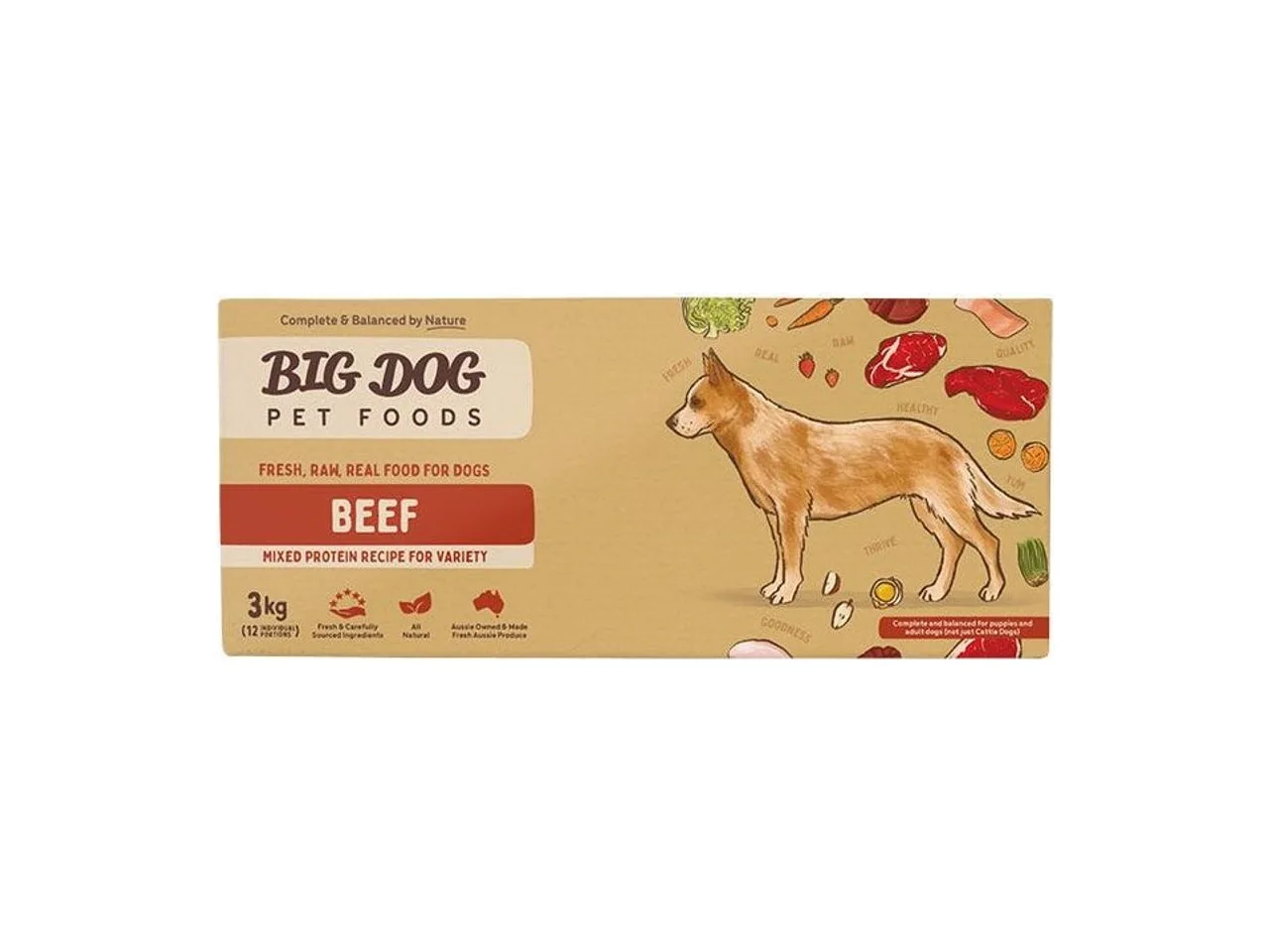 Big Dog BARF Beef Raw Dog Food 3kg (12 x 250g) pack