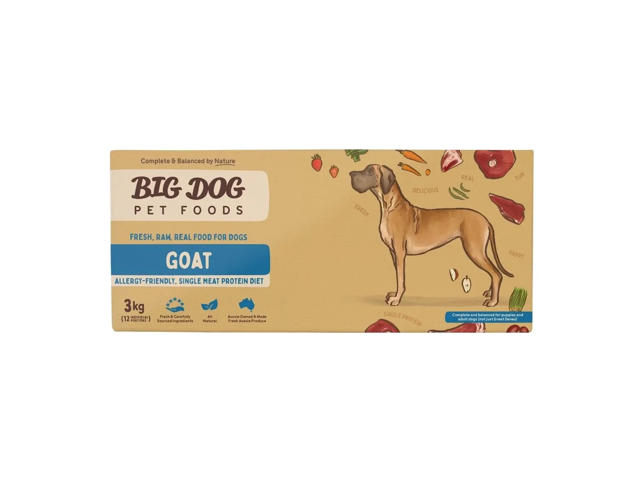 Big Dog BARF Goat Low Allergy Single Protein Raw Diet 3kg (12 x 250g) pack