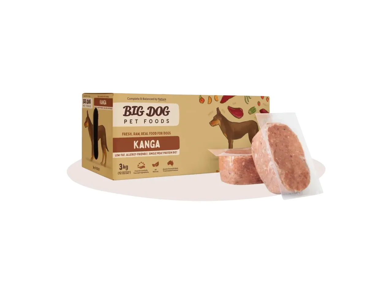 Big Dog BARF Kangaroo Patties 3kg (12 x 250g) pack