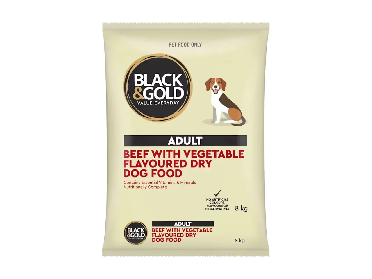 Black & Gold Adult Dry Dog Food Beef & Vegetables 8kg pack