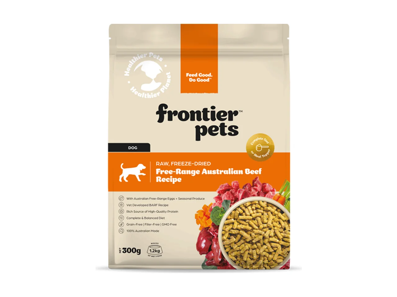 Frontier Pets Free-Range Beef Raw Freeze-Dried Dog Food 300g pack