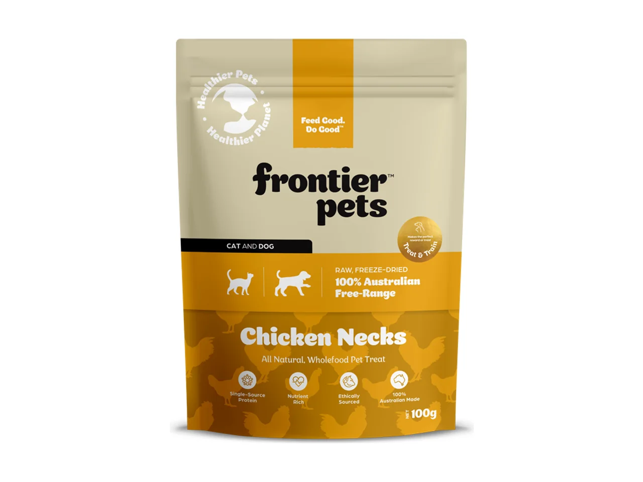 Frontier Pets Free-Range Chicken Necks Raw Freeze-Dried Wholefood Treats 100g pack