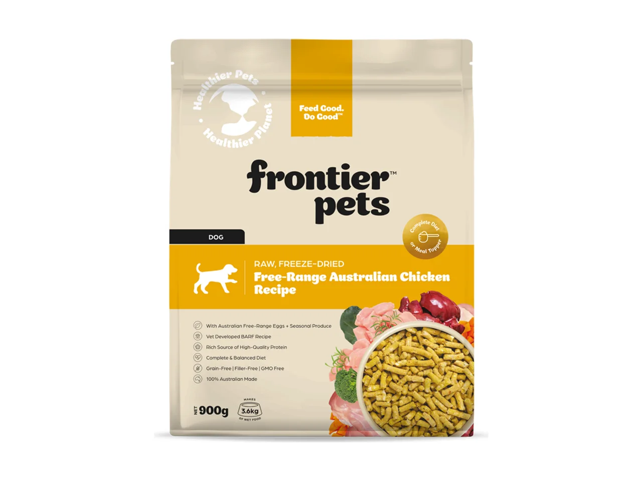 Frontier Pets Free-Range Chicken Raw Freeze-Dried Dog Food 900g pack