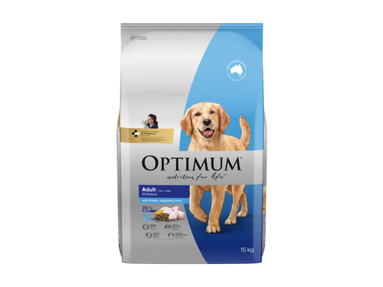 Optimum Adult All Breed Dry Dog Food with Chicken, Vegetables & Rice 15kg pack