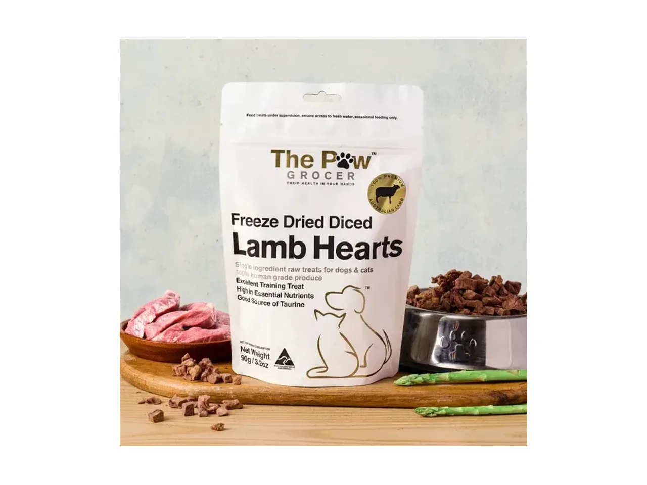 The Paw Grocer Diced Lamb Hearts 90g pack