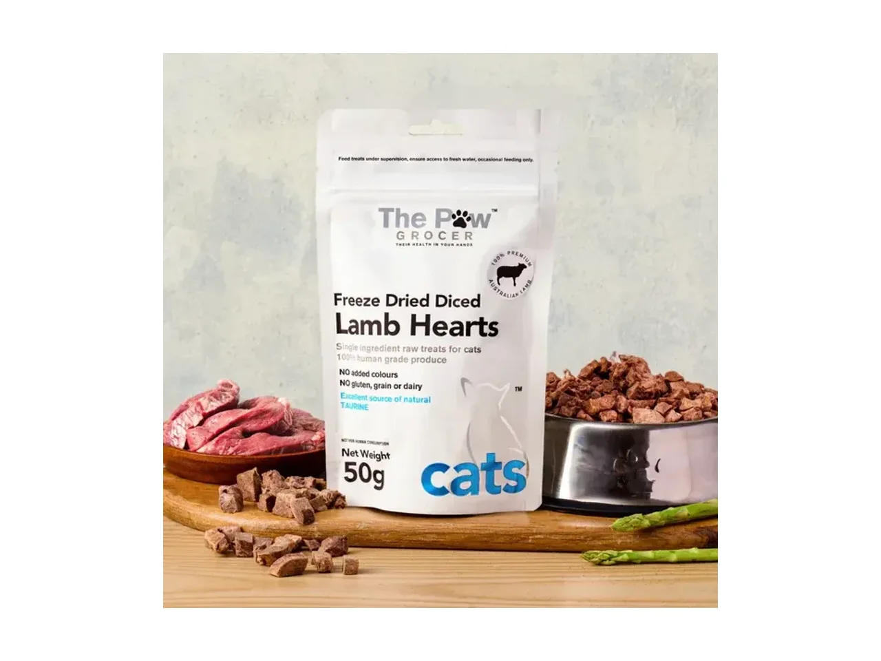 The Paw Grocer Diced Lamb Hearts For Cats 50g pack