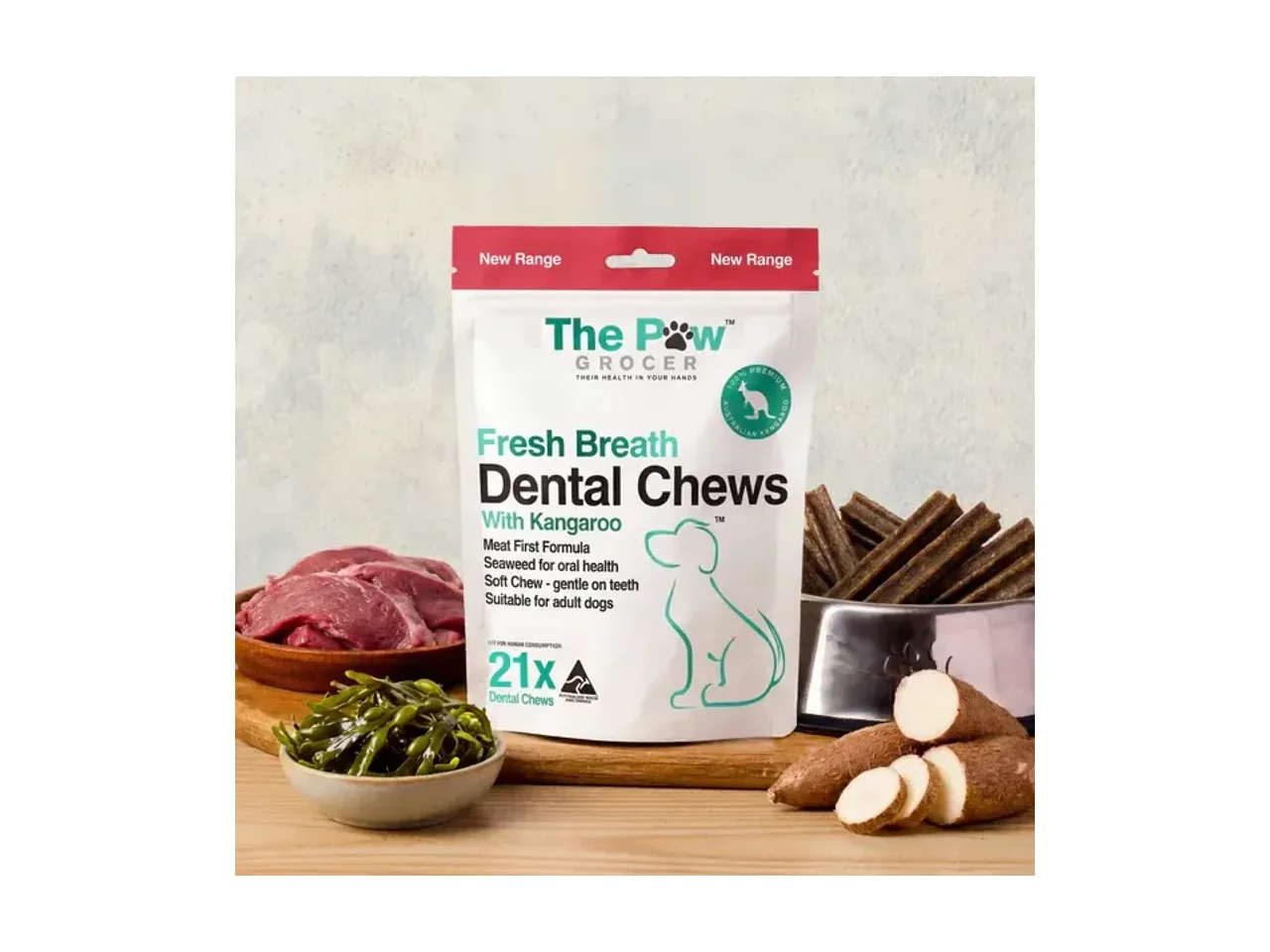 The Paw Grocer Fresh Breath Dental Chews Kangaroo 21 Chews pack