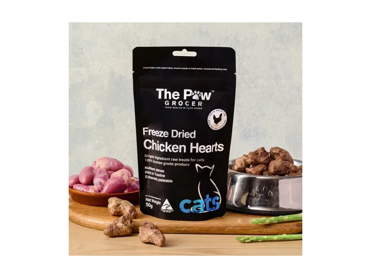 The Paw Grocer Premium Freeze Dried Chicken Hearts For Cats 50g pack