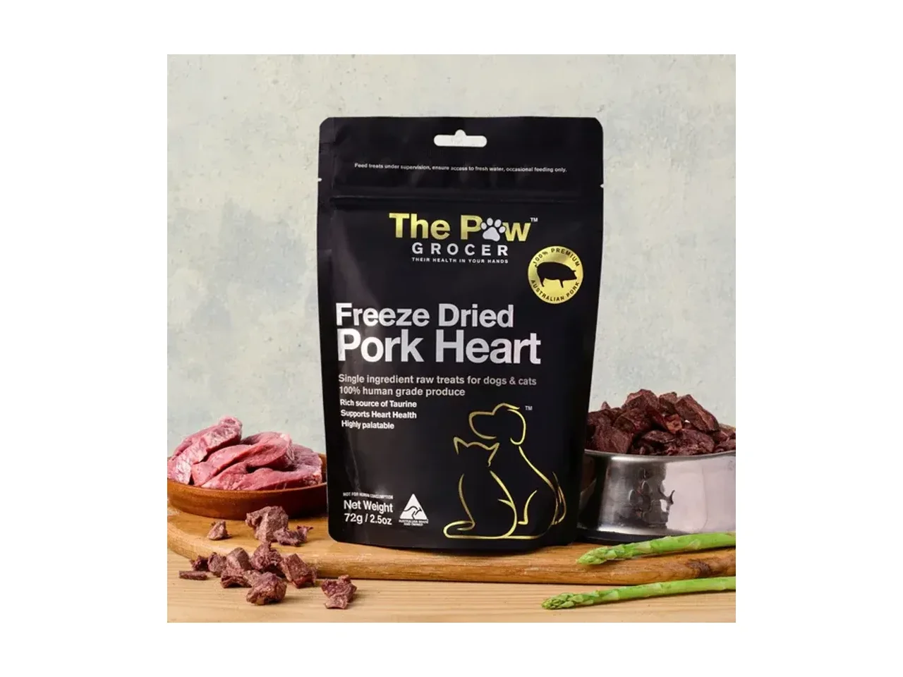 The Paw Grocer Premium Pork Hearts 72g pack