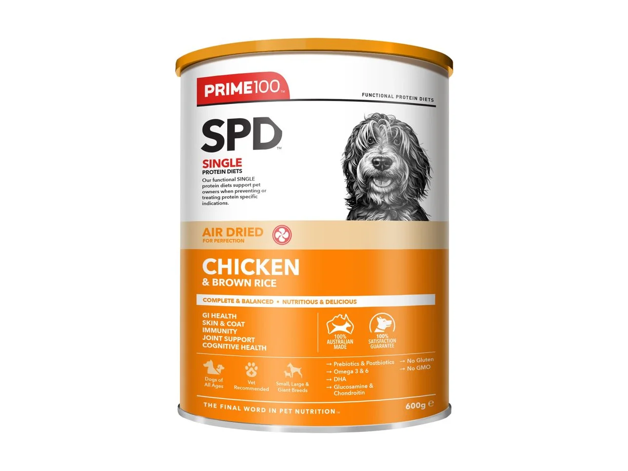 Prime100 SPD Air Dried Chicken & Brown Rice Dog Food 600g pack