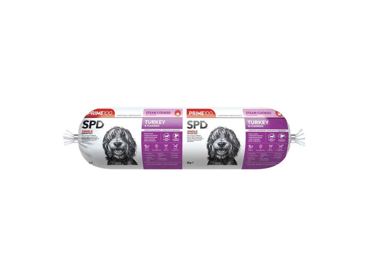 Prime100 SPD Fresh Roll Turkey & Flaxseed Dog Food 2kg pack