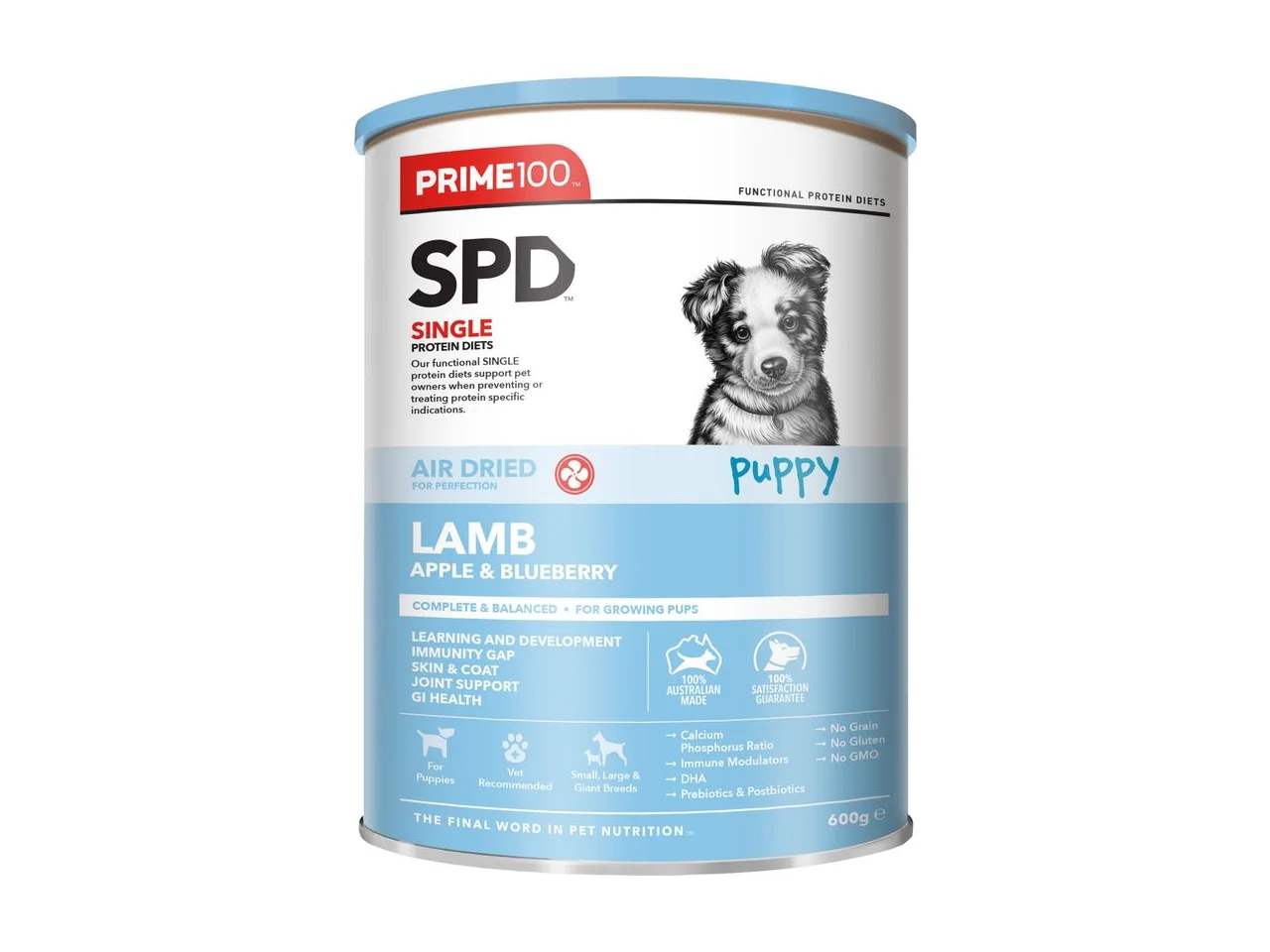 Prime100 SPD Puppy Air Dried Lamb, Apple & Blueberry Dog Food 600g pack