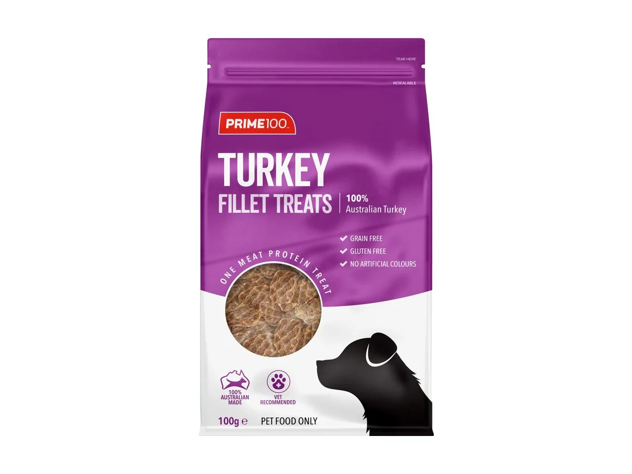 Prime100 Turkey Fillet Dog Treats 100g pack