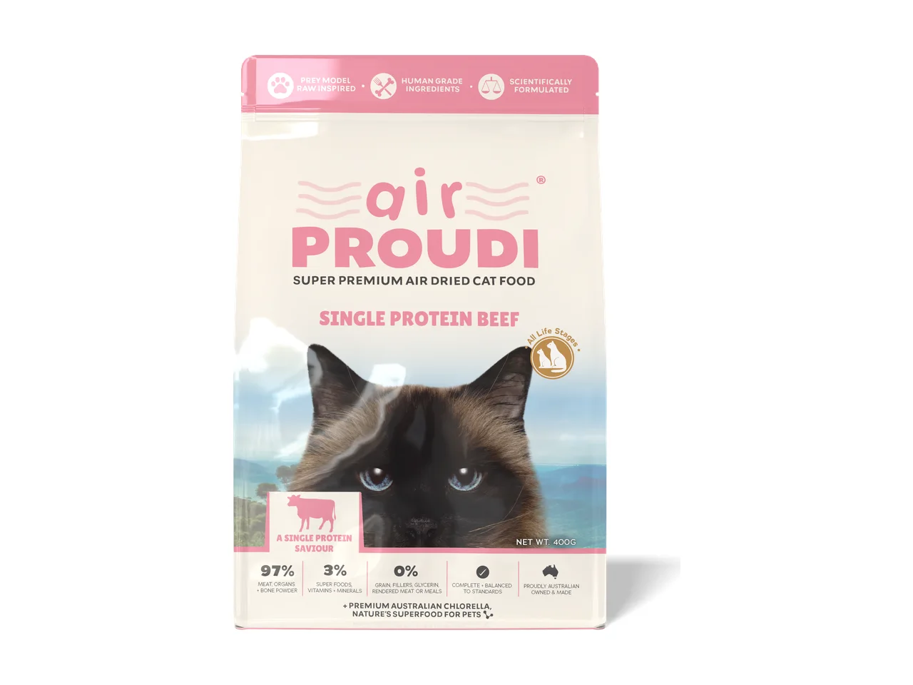 Proudi Single Protein Beef Air Dried for Cats 400g pack