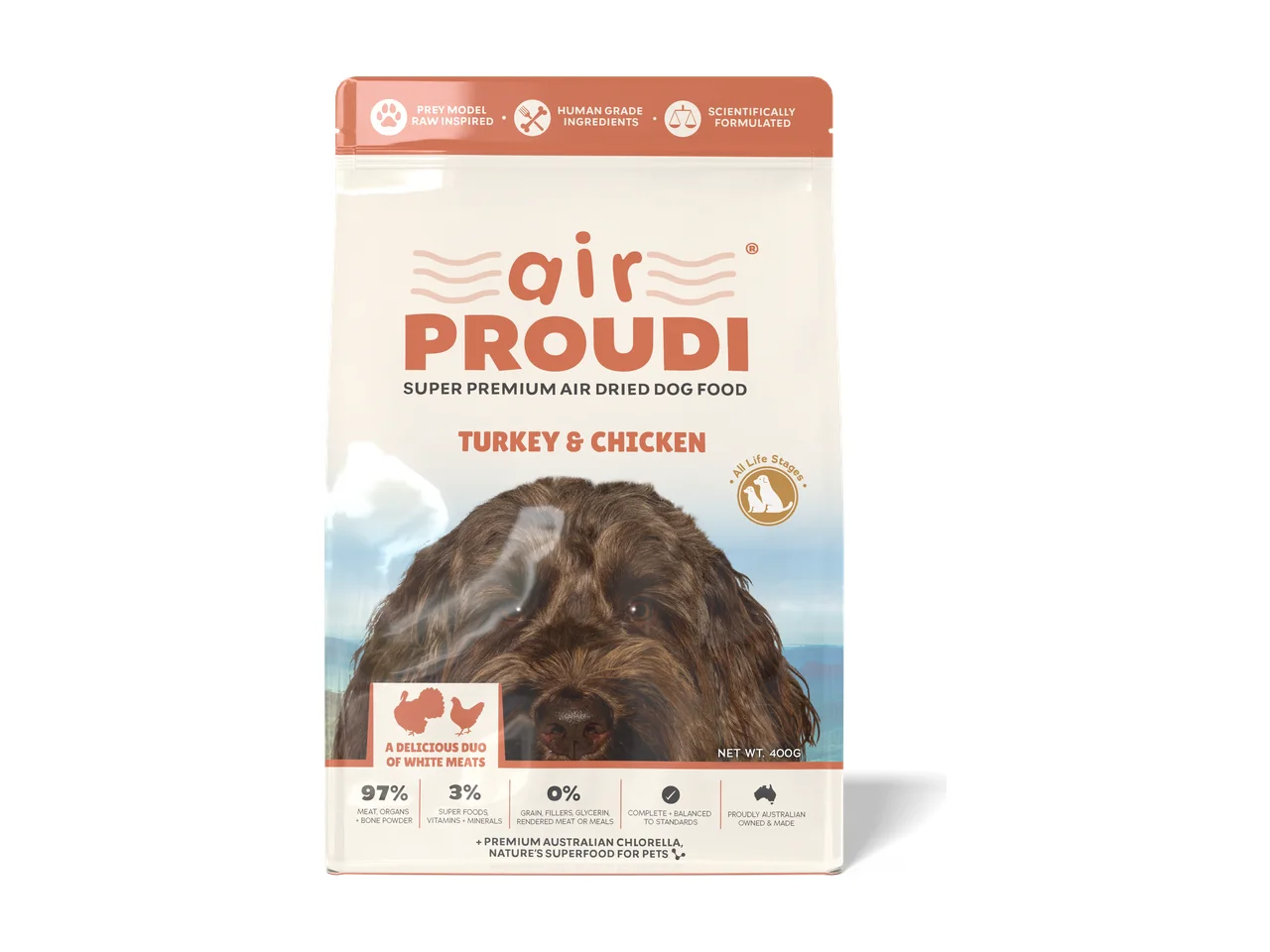 Proudi Turkey & Chicken Air Dried for Dogs 400g pack