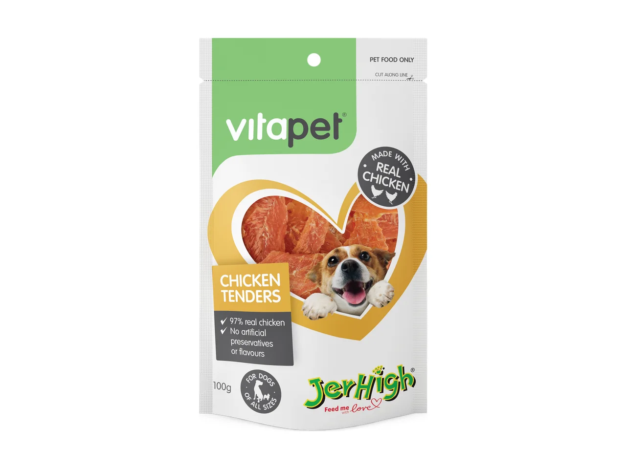 VitaPet JerHigh Chicken Jerky Tender Dog Treats 100g pack