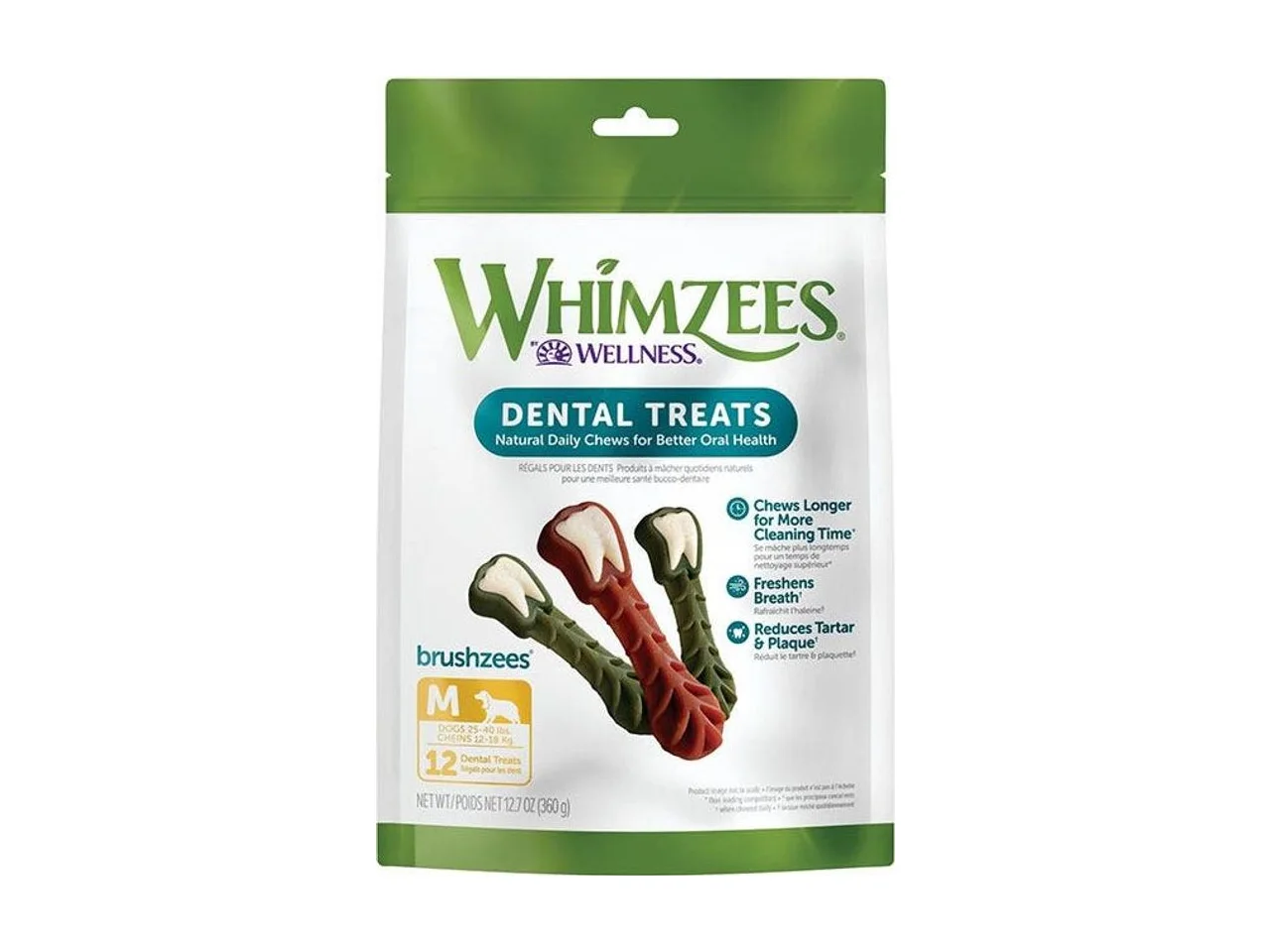 Whimzees Brushzees Dog Treat Value Bag Medium 12 Pack